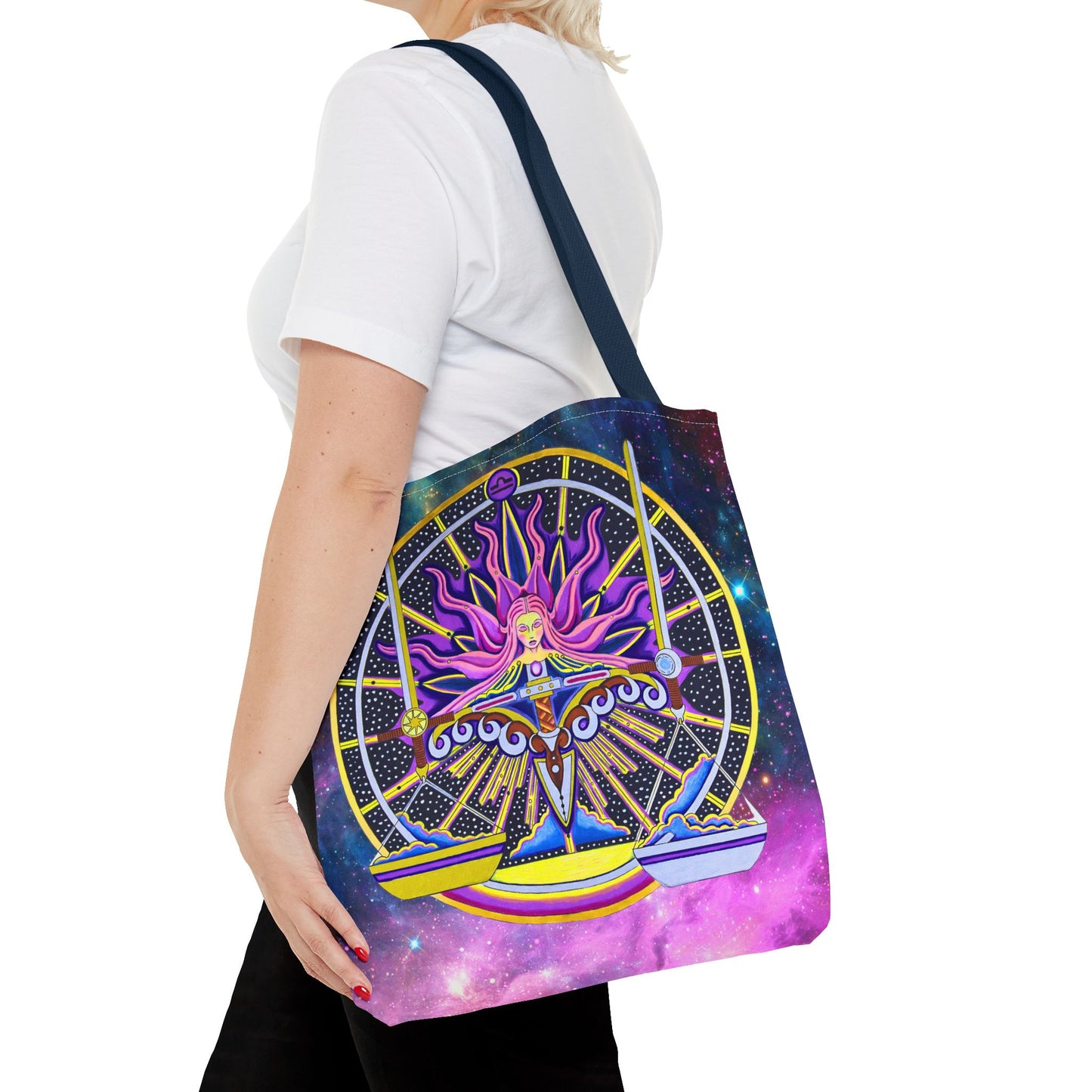 Libra Zodiac Tote Bag - Hand-Drawn Celestial Design (Non-AI)