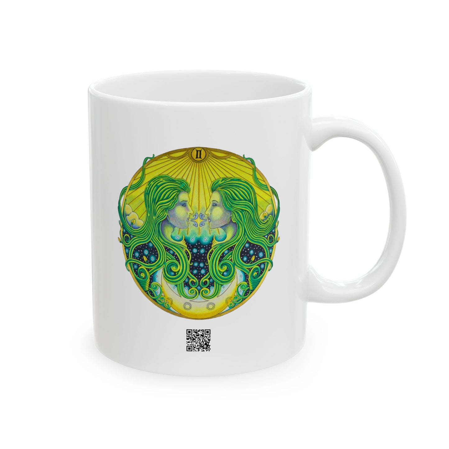 Gemini Zodiac Mug - Hand-Drawn Celestial Design (Non-AI)