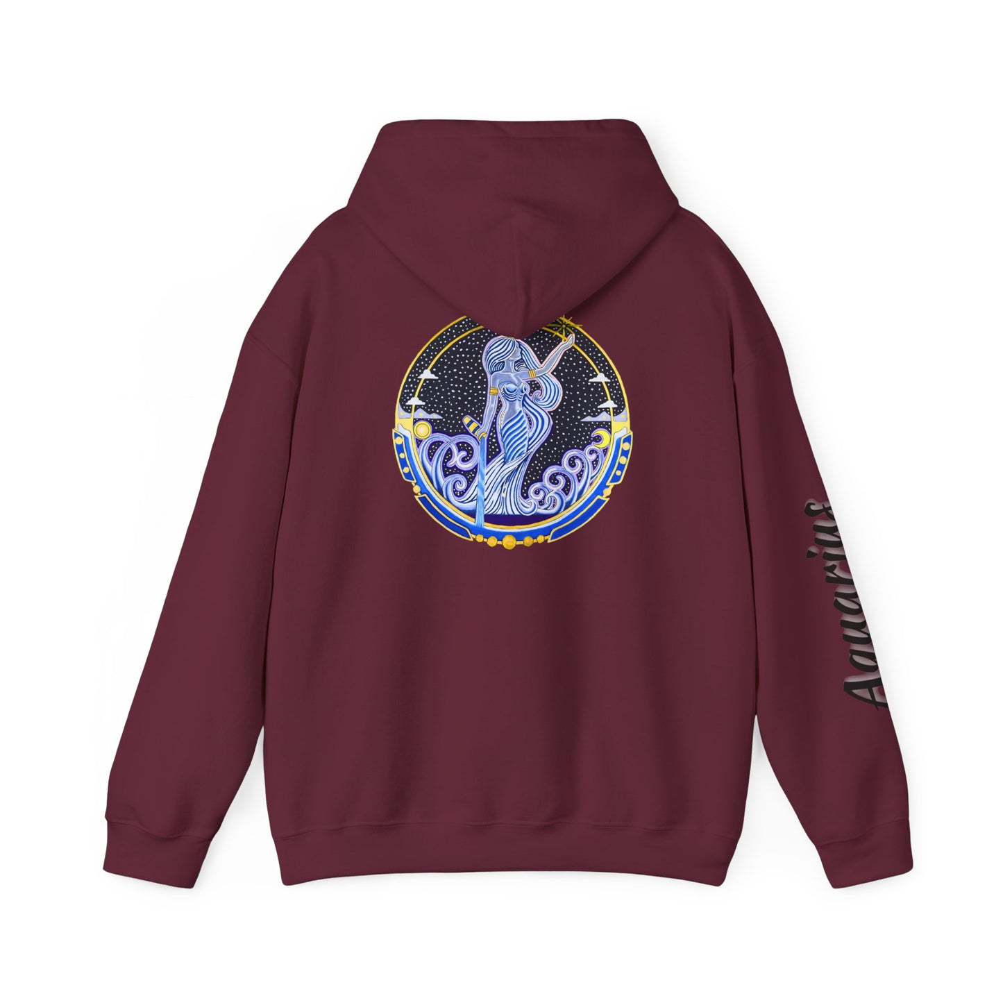Aquarius Zodiac Hoodie – Hand-Drawn Celestial Design (Non-AI)