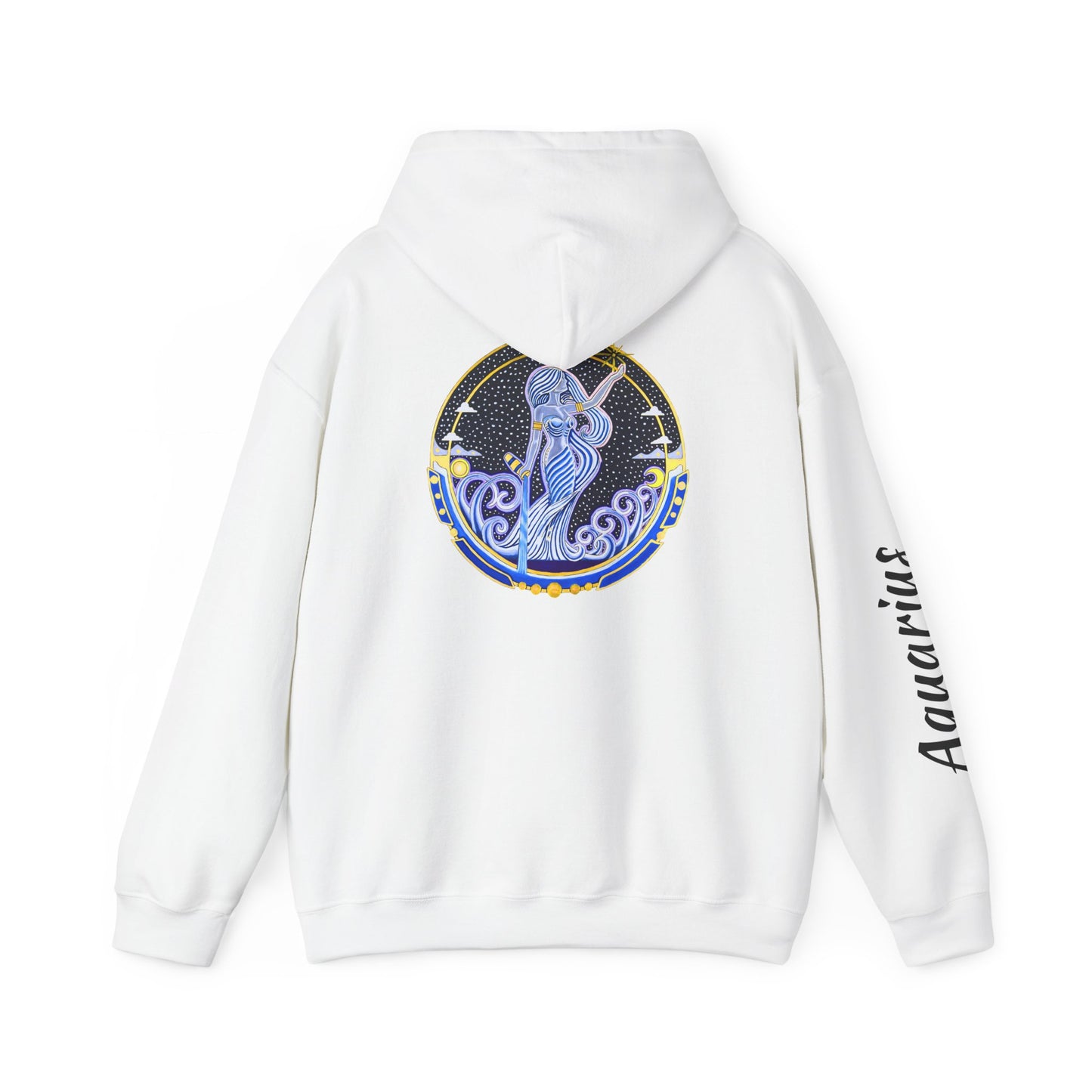 Aquarius Zodiac Hoodie – Hand-Drawn Celestial Design (Non-AI)