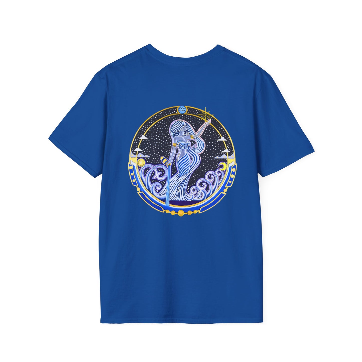 Aquarius Zodiac Crew Neck T-Shirt – Hand-Drawn Celestial Design (Non-AI)