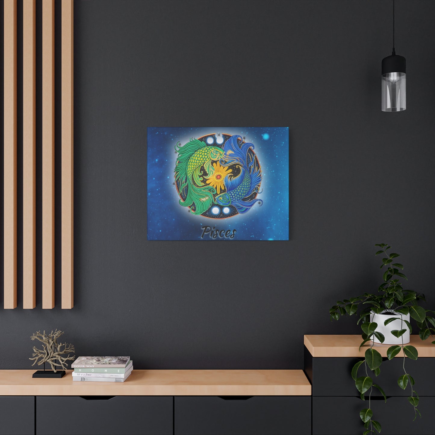 Pisces Zodiac Wall Art - Hand-Drawn Celestial Design (Non-AI)