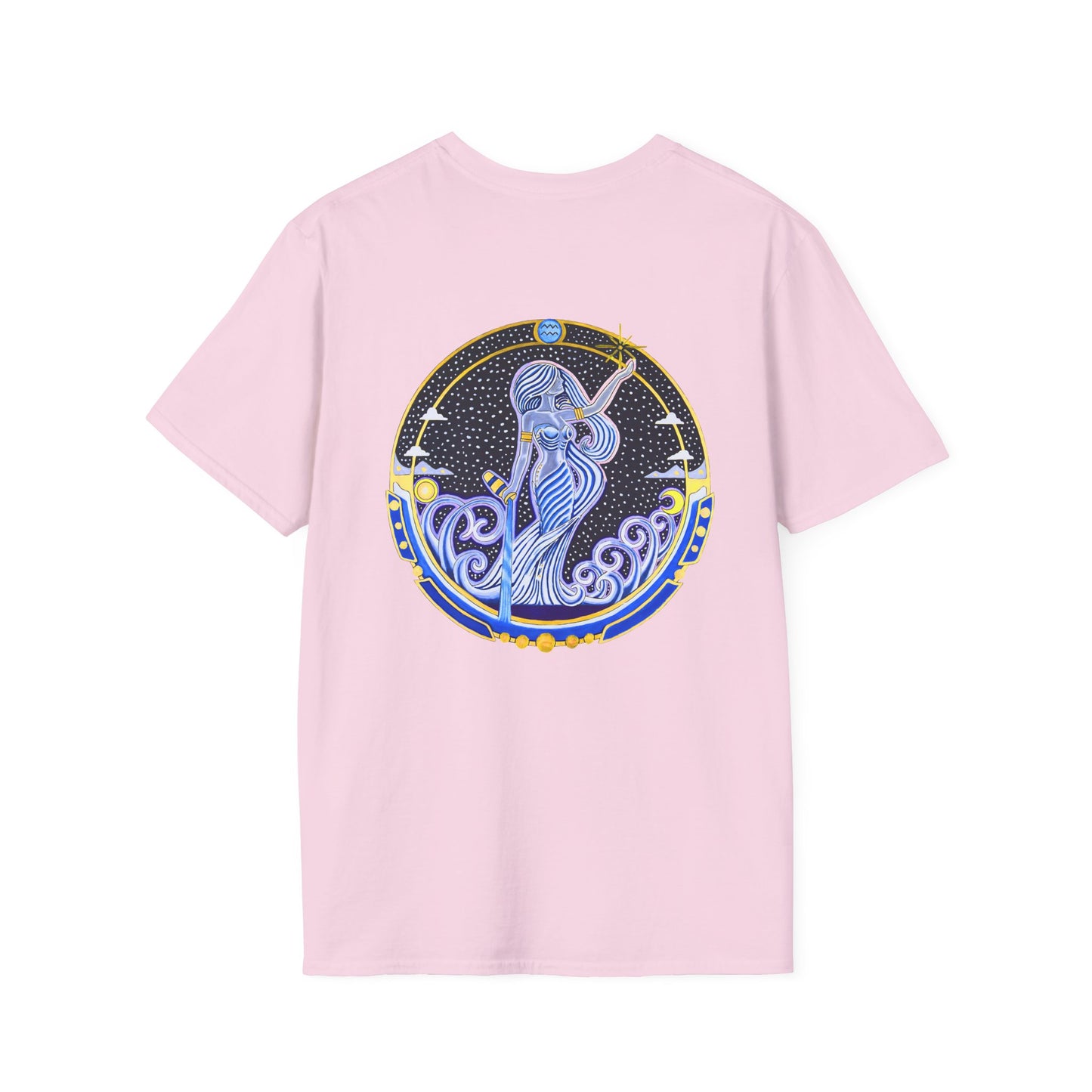 Aquarius Zodiac Crew Neck T-Shirt – Hand-Drawn Celestial Design (Non-AI)