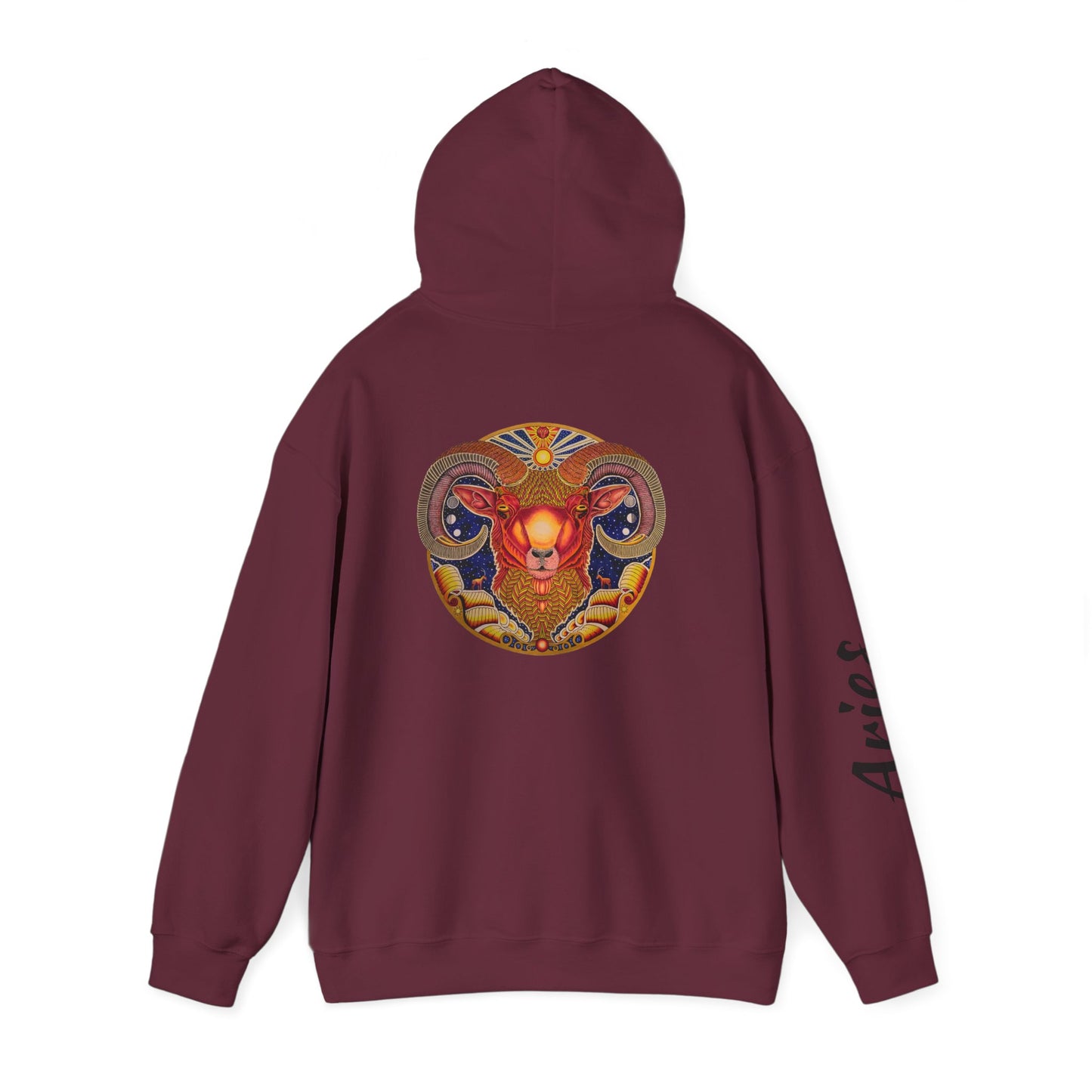 Aries Zodiac Hoodie - Hand-Drawn Celestial Design (Non-AI)