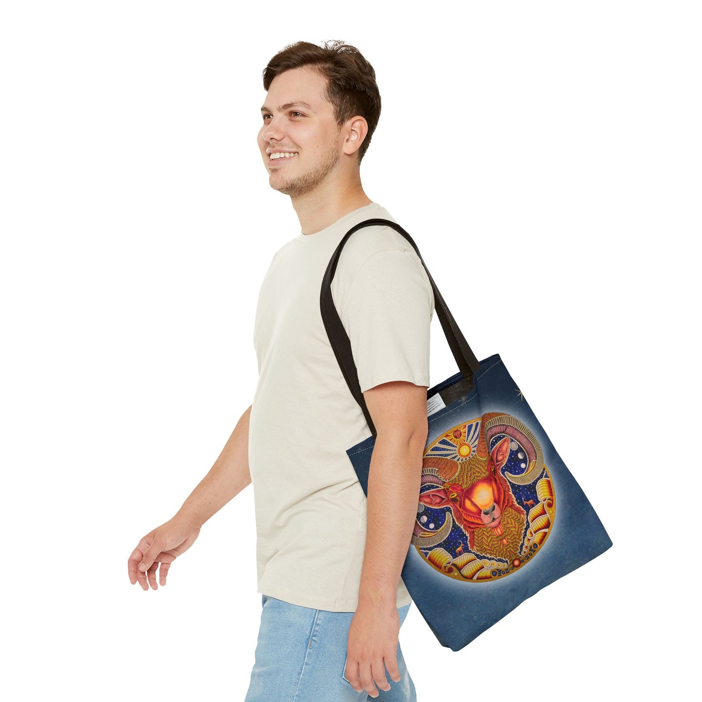 Aries Zodiac Tote Bag - Hand-Drawn Celestial Design (Non-AI)