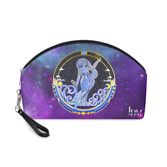 Aquarius Zodiac Makeup Bag – Hand-Drawn Celestial Design (Non-AI)