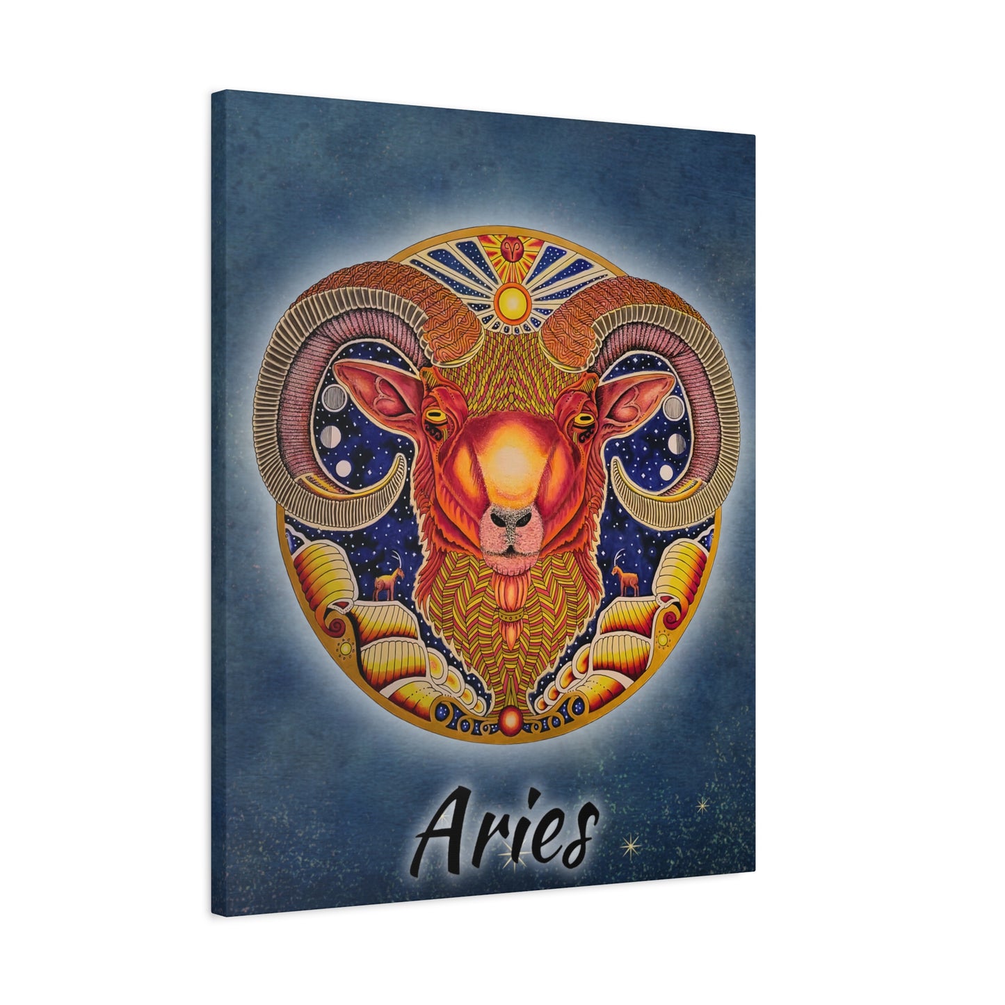 Aries Zodiac Canvas Wall Art - Hand-Drawn Celestial Design (Non-AI)