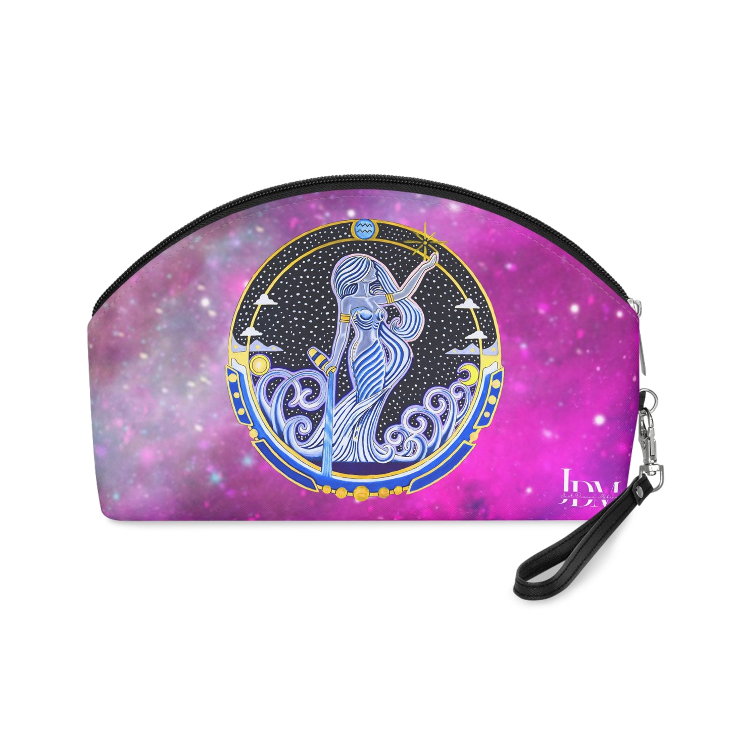 Aquarius Zodiac Makeup Bag – Hand-Drawn Celestial Design (Non-AI)