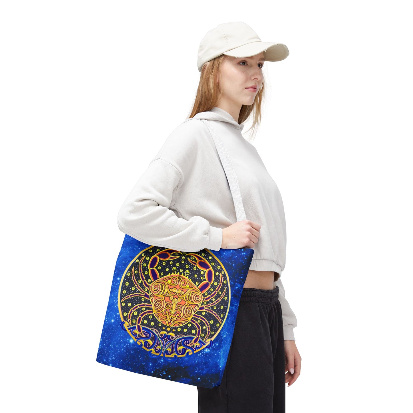 Cancer Zodiac Tote Bag - Hand-Drawn Celestial Design (Non-AI)