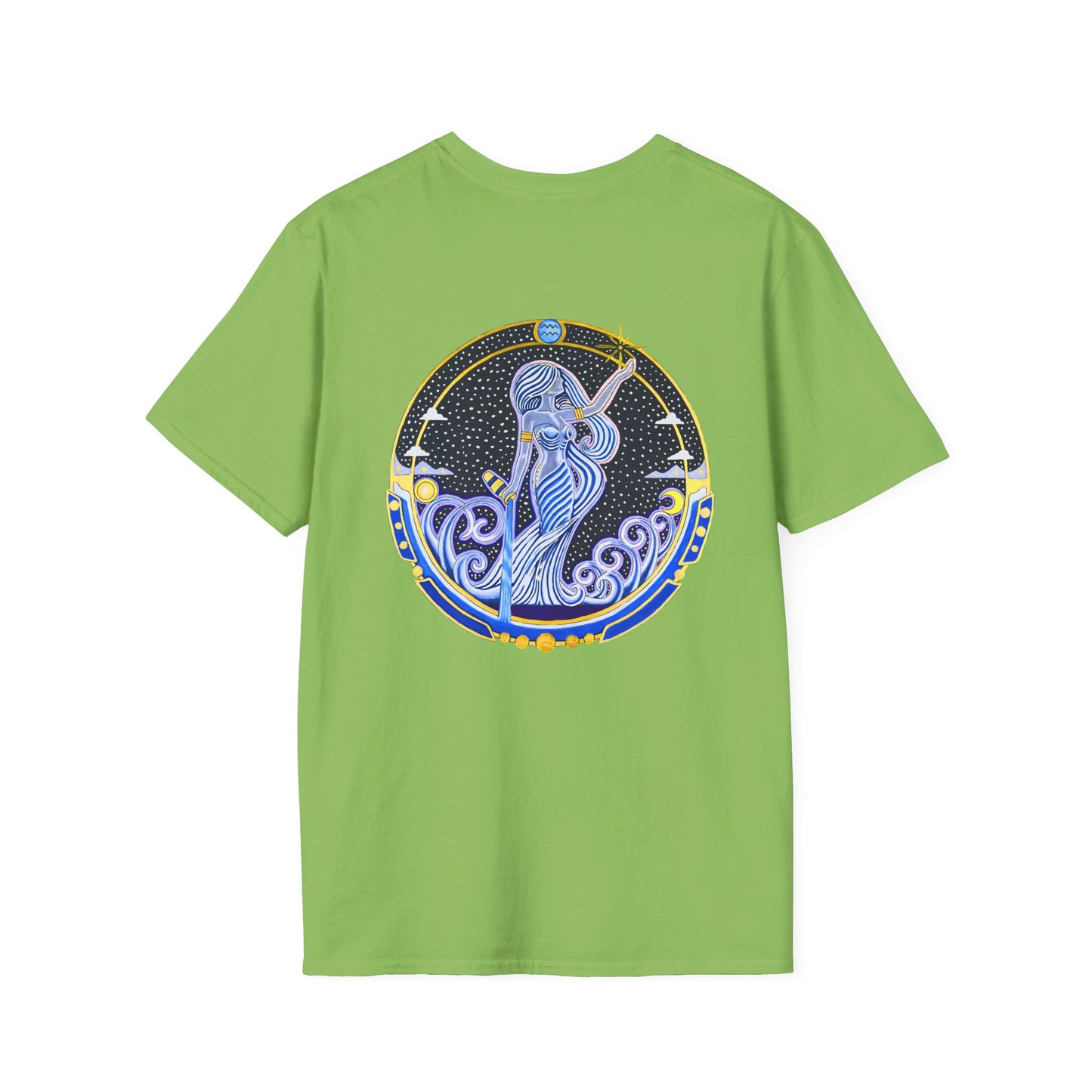 Aquarius Zodiac Crew Neck T-Shirt – Hand-Drawn Celestial Design (Non-AI)
