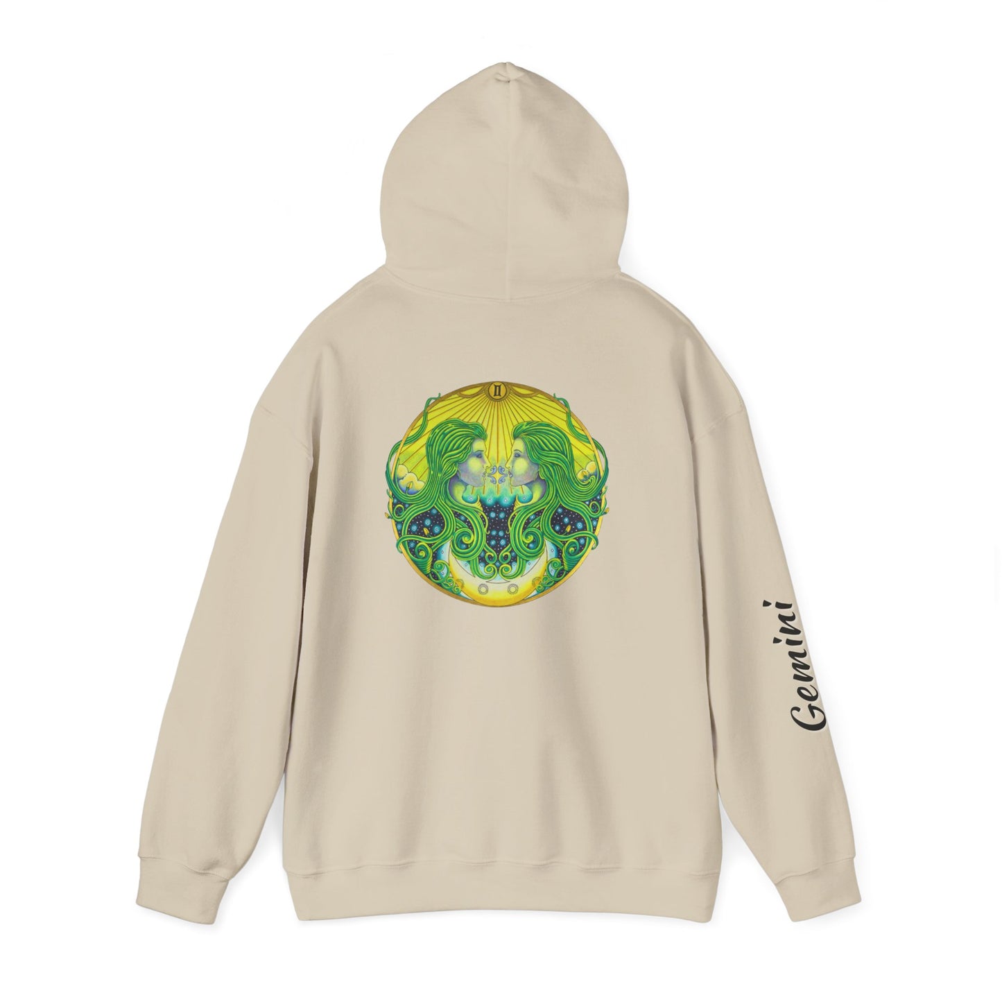 Gemini Zodiac Hoodie - Hand-Drawn Celestial Design (Non-AI)