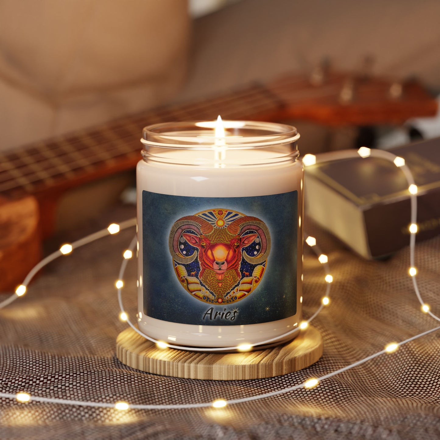 Aries Zodiac Soy Candle 9oz - Hand-Drawn Celestial Design (Non-AI)