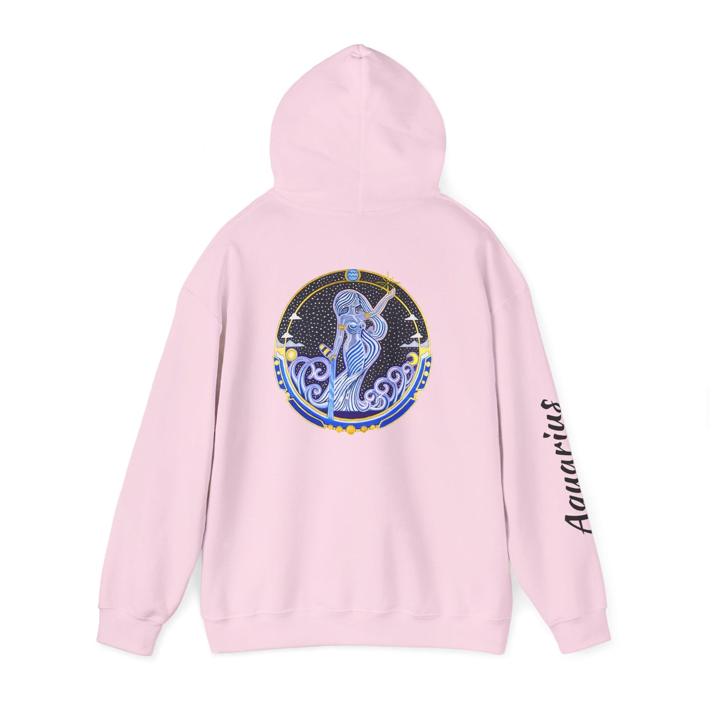Aquarius Zodiac Hoodie – Hand-Drawn Celestial Design (Non-AI)