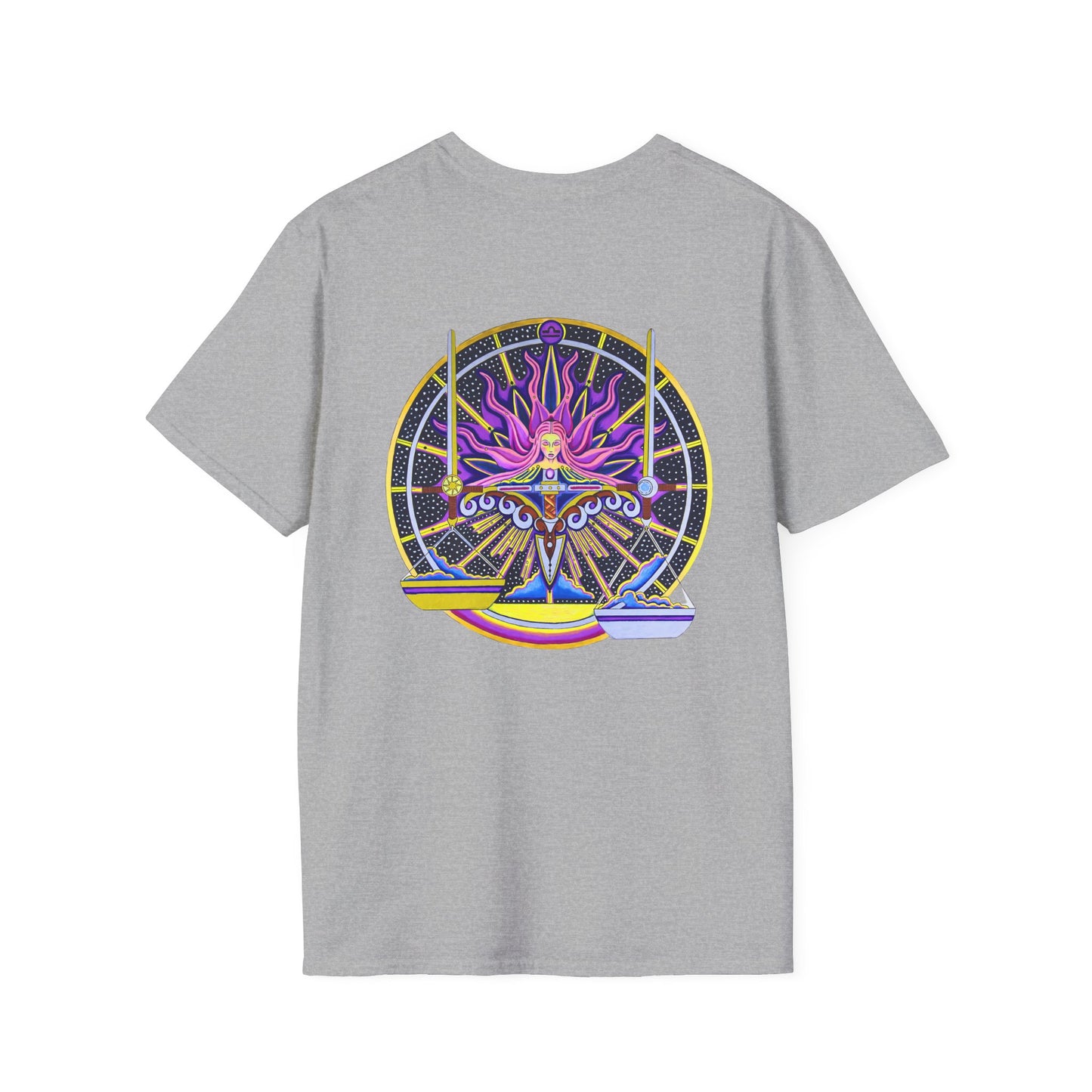 Libra Zodiac Crew Neck T-Shirt – Hand-Drawn Celestial Design (Non-AI)