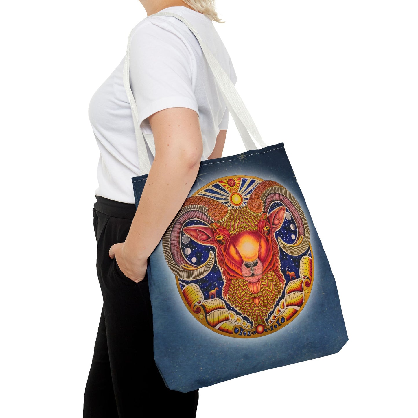 Aries Zodiac Tote Bag - Hand-Drawn Celestial Design (Non-AI)