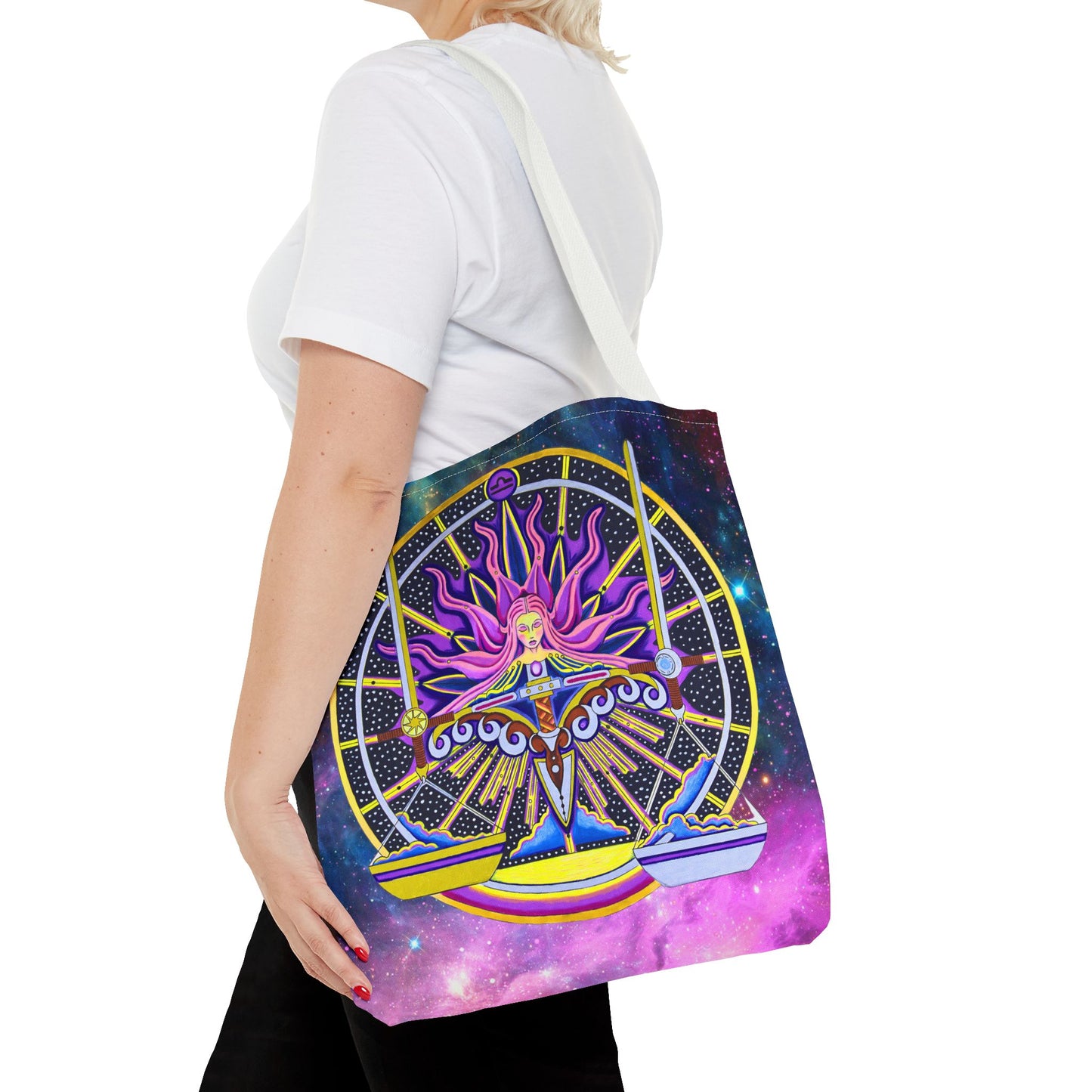 Libra Zodiac Tote Bag - Hand-Drawn Celestial Design (Non-AI)