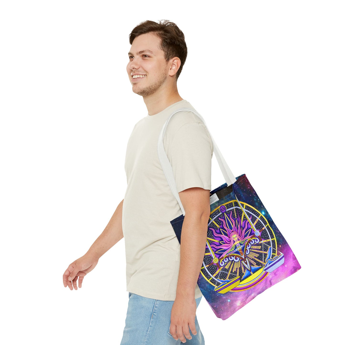 Libra Zodiac Tote Bag - Hand-Drawn Celestial Design (Non-AI)