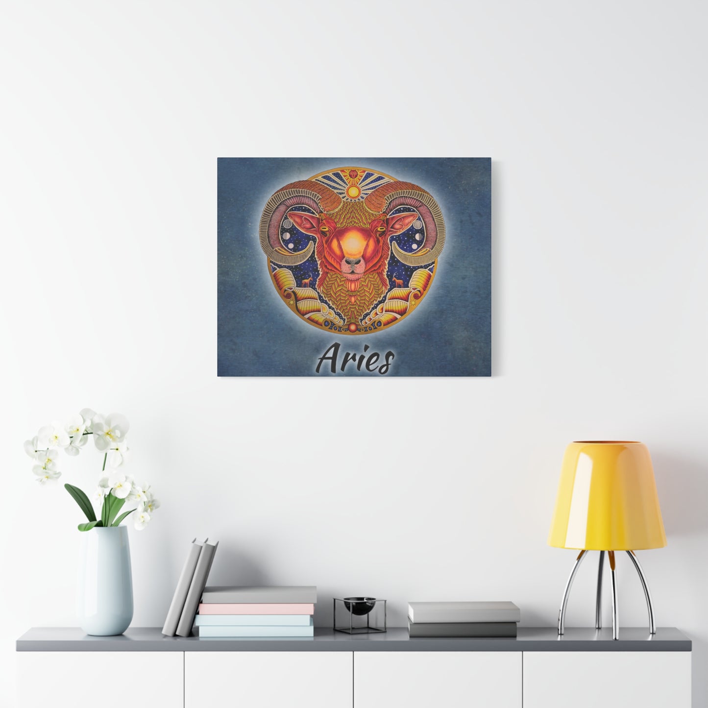 Aries Zodiac Canvas Wall Art - Hand-Drawn Celestial Design (Non-AI)