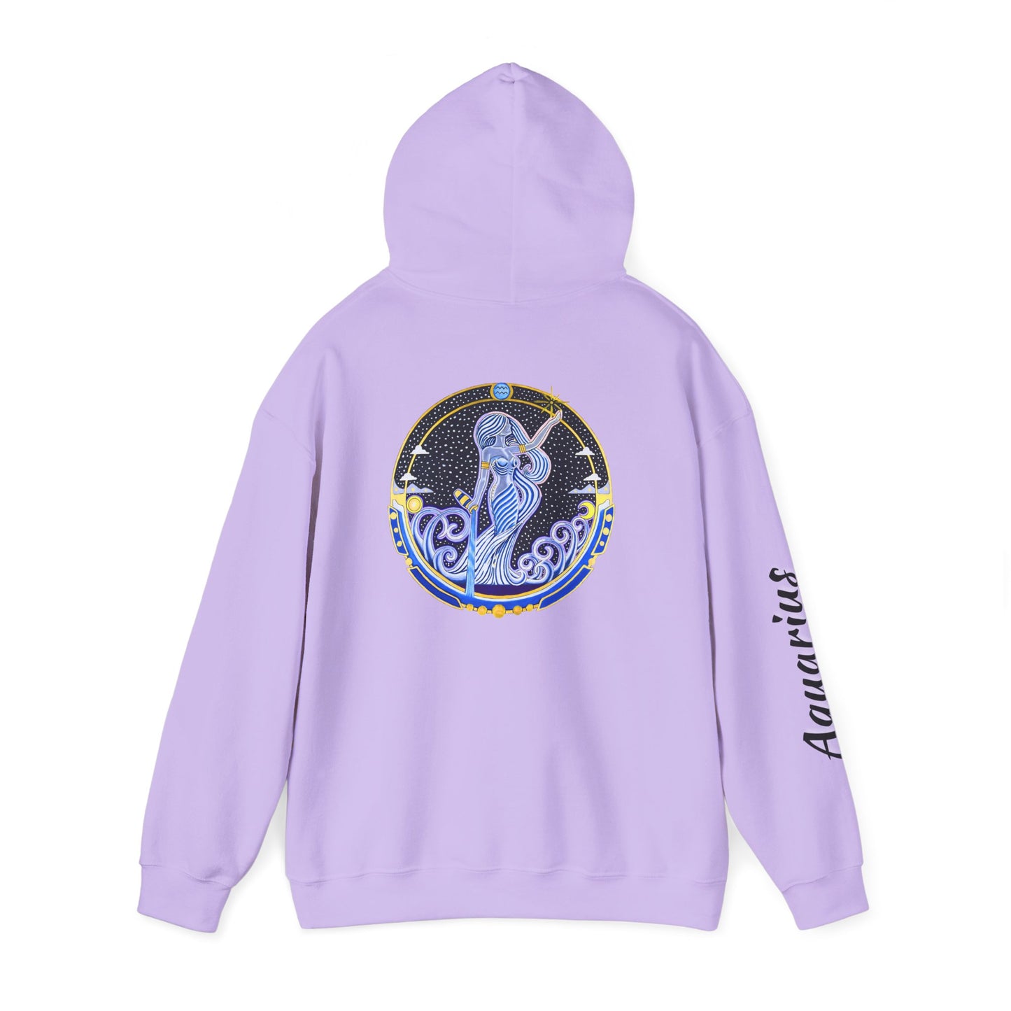 Aquarius Zodiac Hoodie – Hand-Drawn Celestial Design (Non-AI)