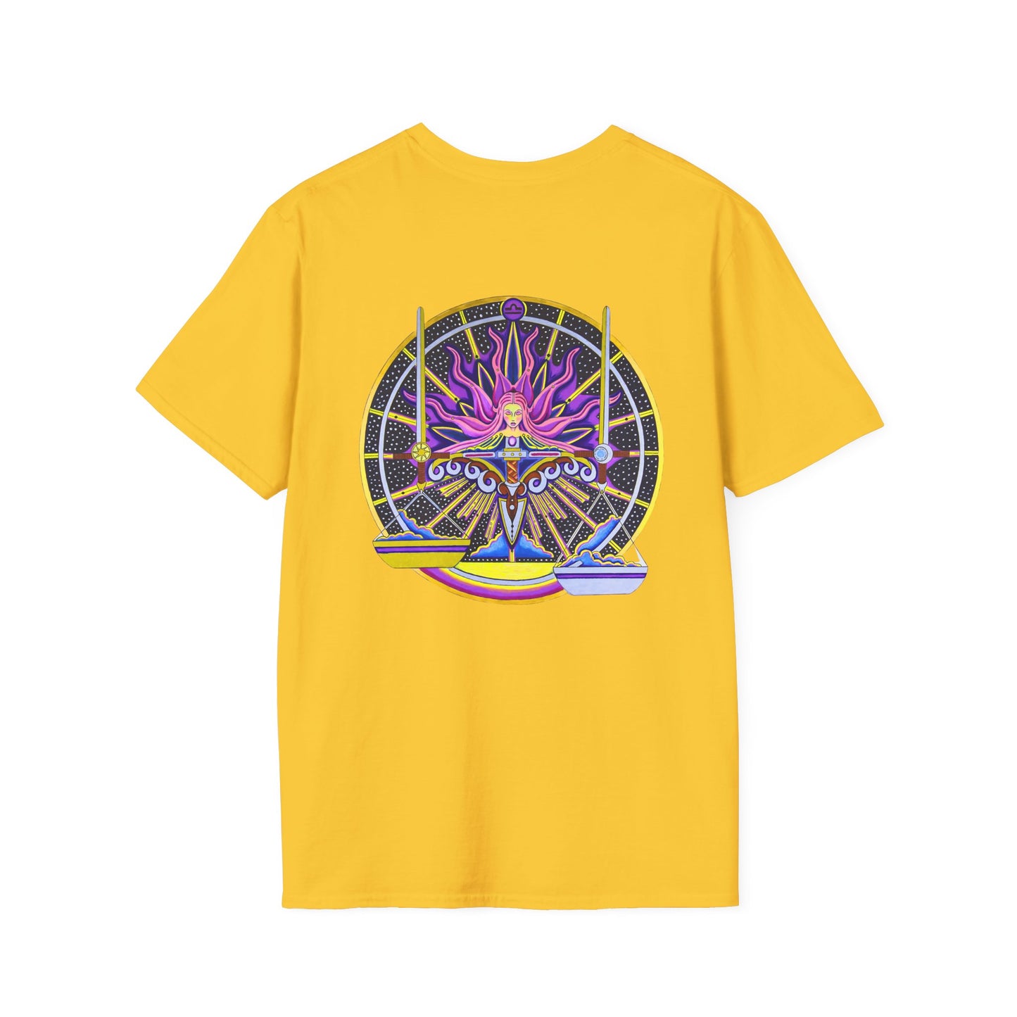 Libra Zodiac Crew Neck T-Shirt – Hand-Drawn Celestial Design (Non-AI)
