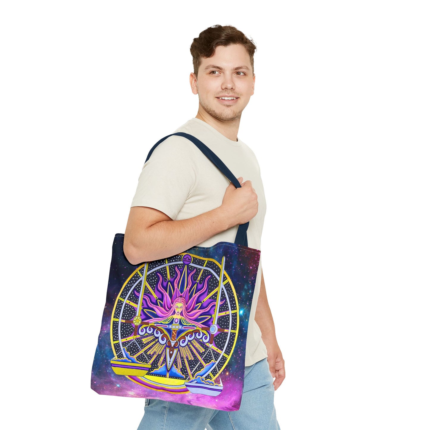 Libra Zodiac Tote Bag - Hand-Drawn Celestial Design (Non-AI)