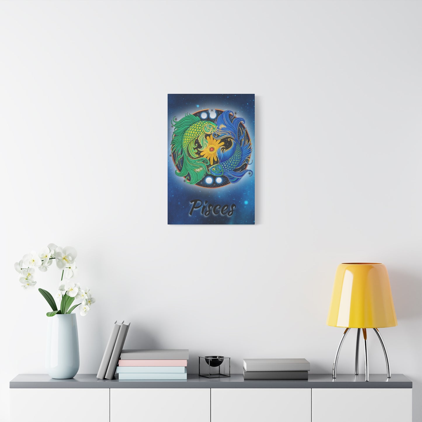 Pisces Zodiac Wall Art - Hand-Drawn Celestial Design (Non-AI)