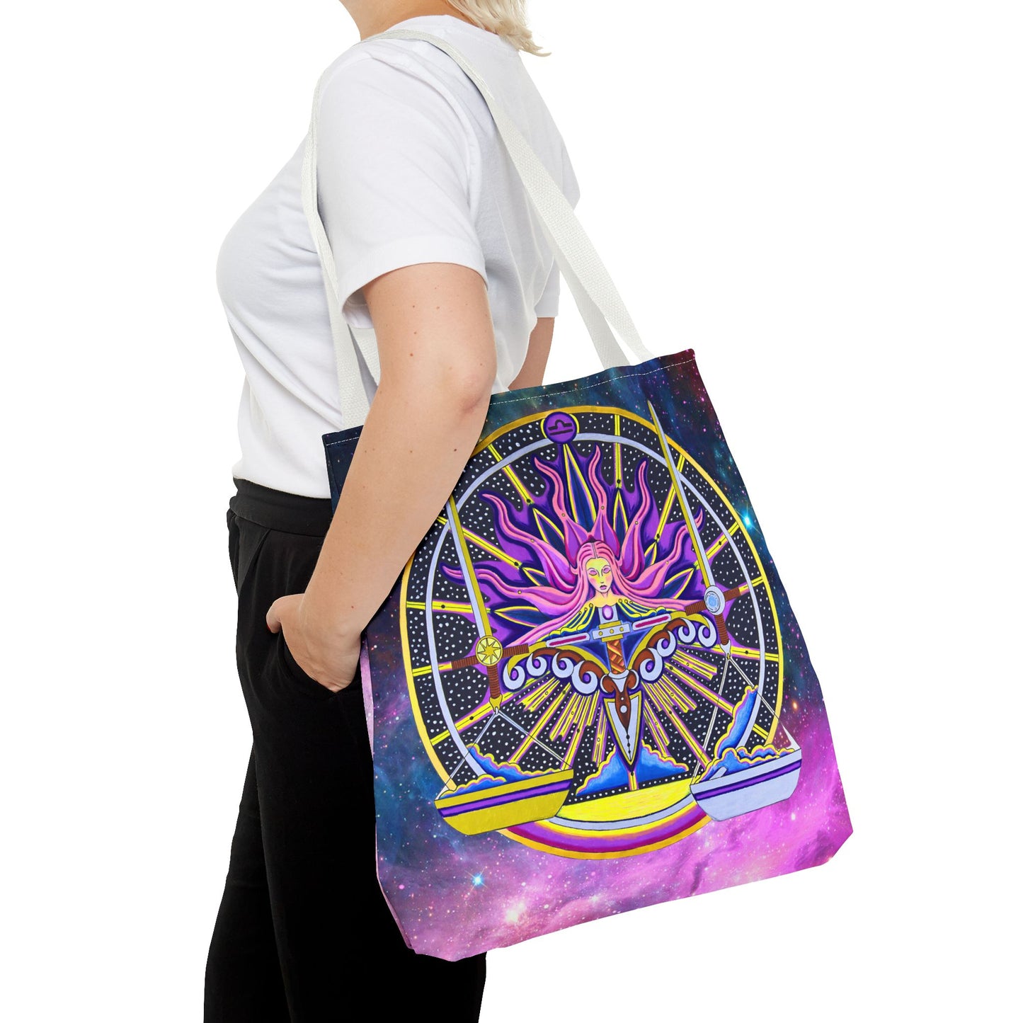 Libra Zodiac Tote Bag - Hand-Drawn Celestial Design (Non-AI)