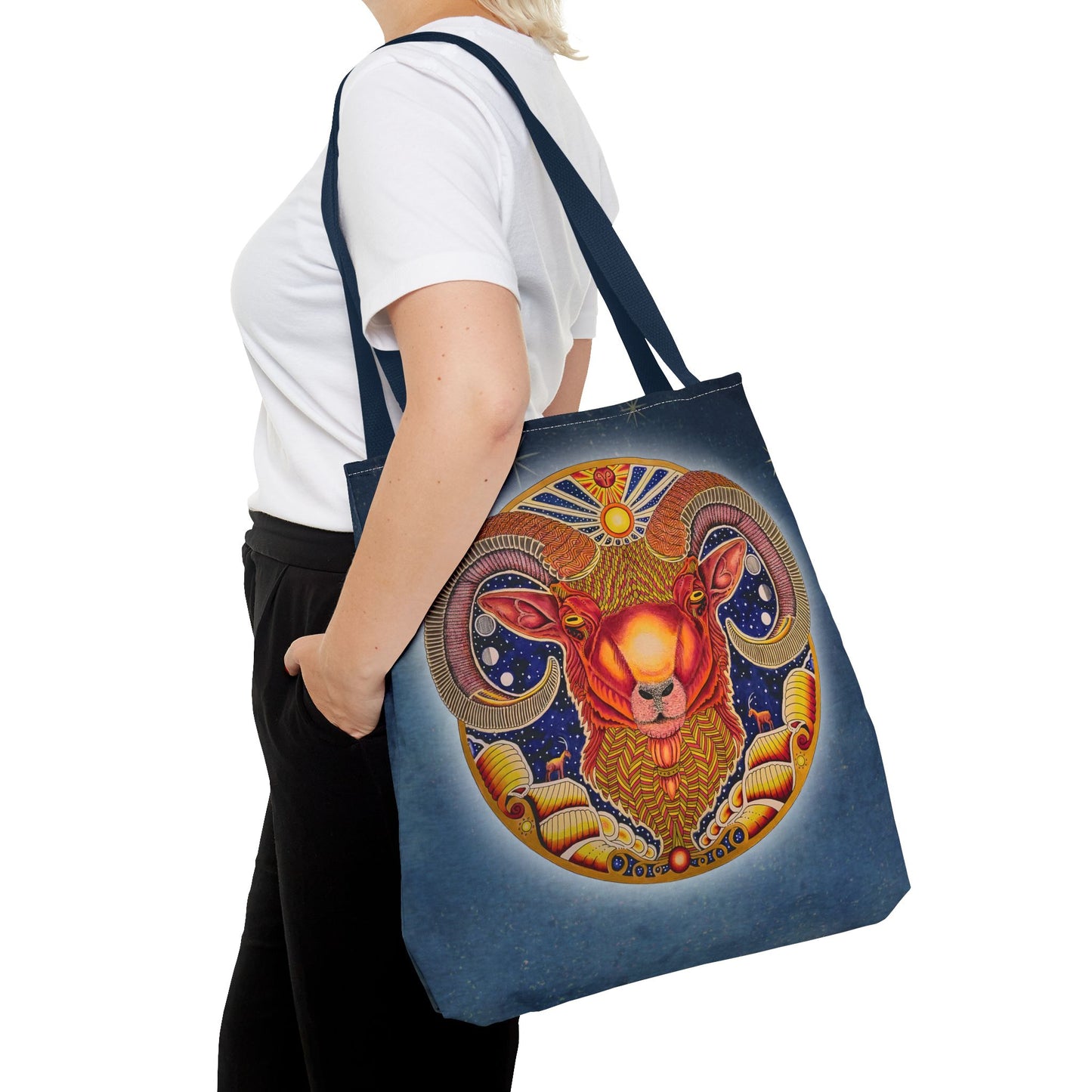 Aries Zodiac Tote Bag - Hand-Drawn Celestial Design (Non-AI)