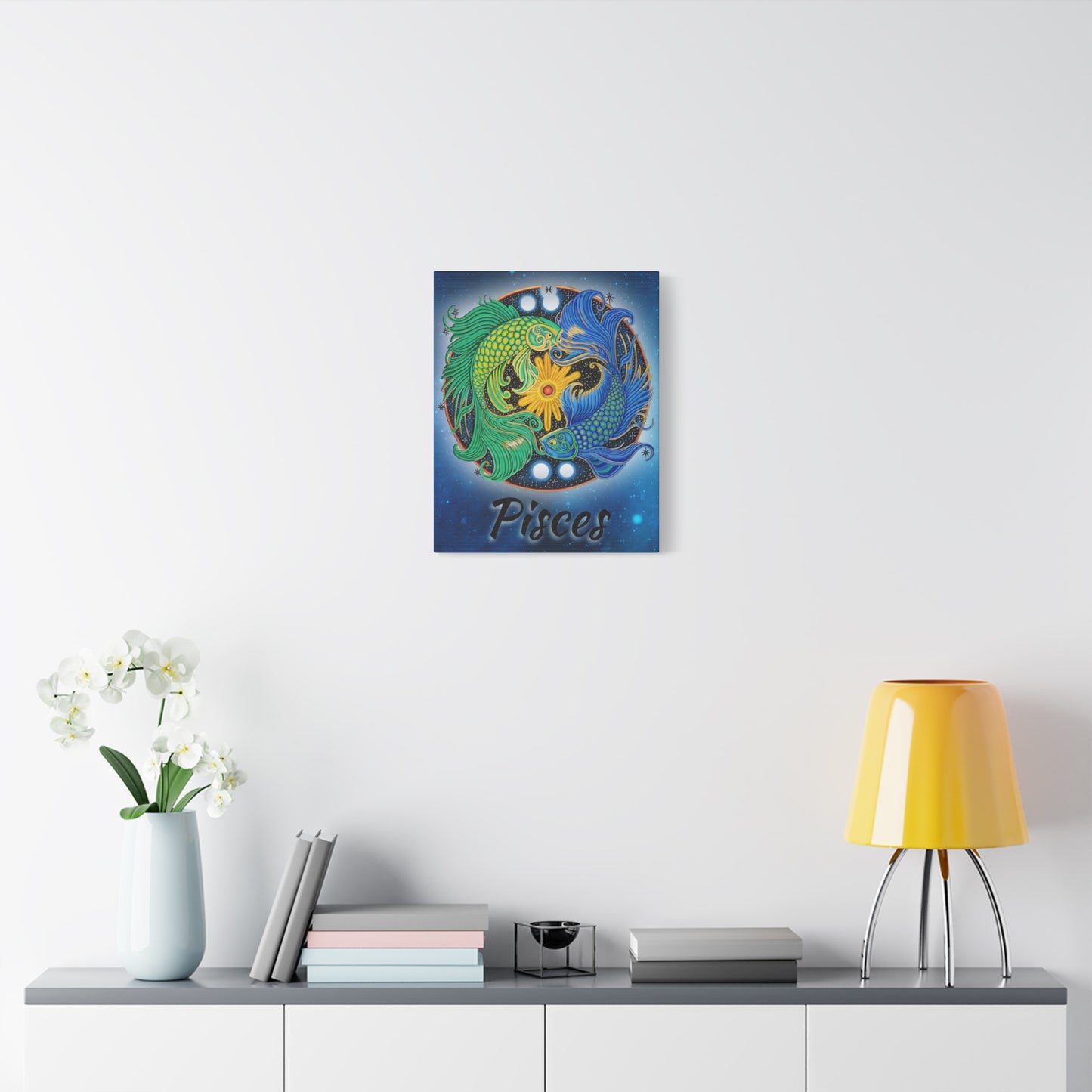 Pisces Zodiac Wall Art - Hand-Drawn Celestial Design (Non-AI)