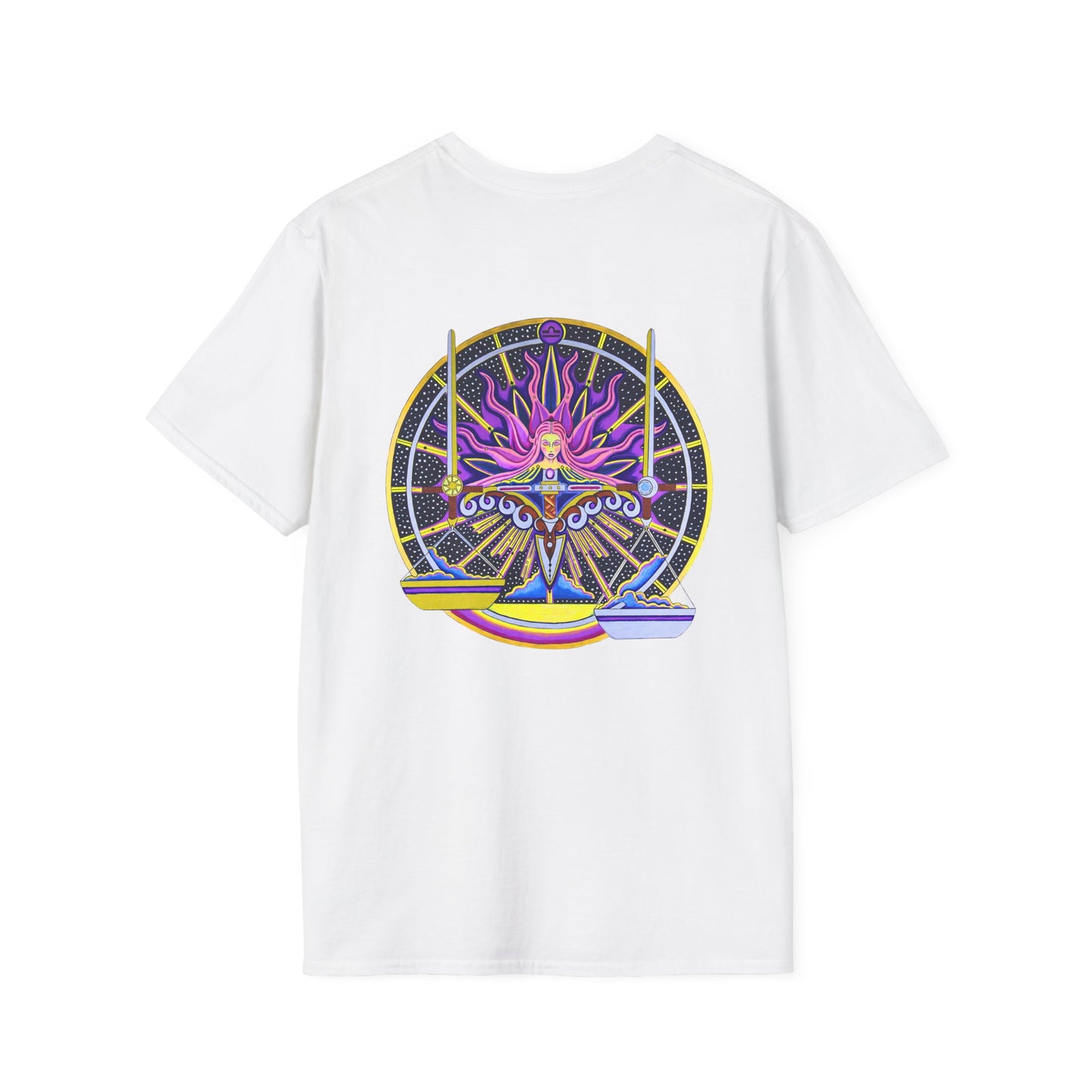 Libra Zodiac Crew Neck T-Shirt – Hand-Drawn Celestial Design (Non-AI)