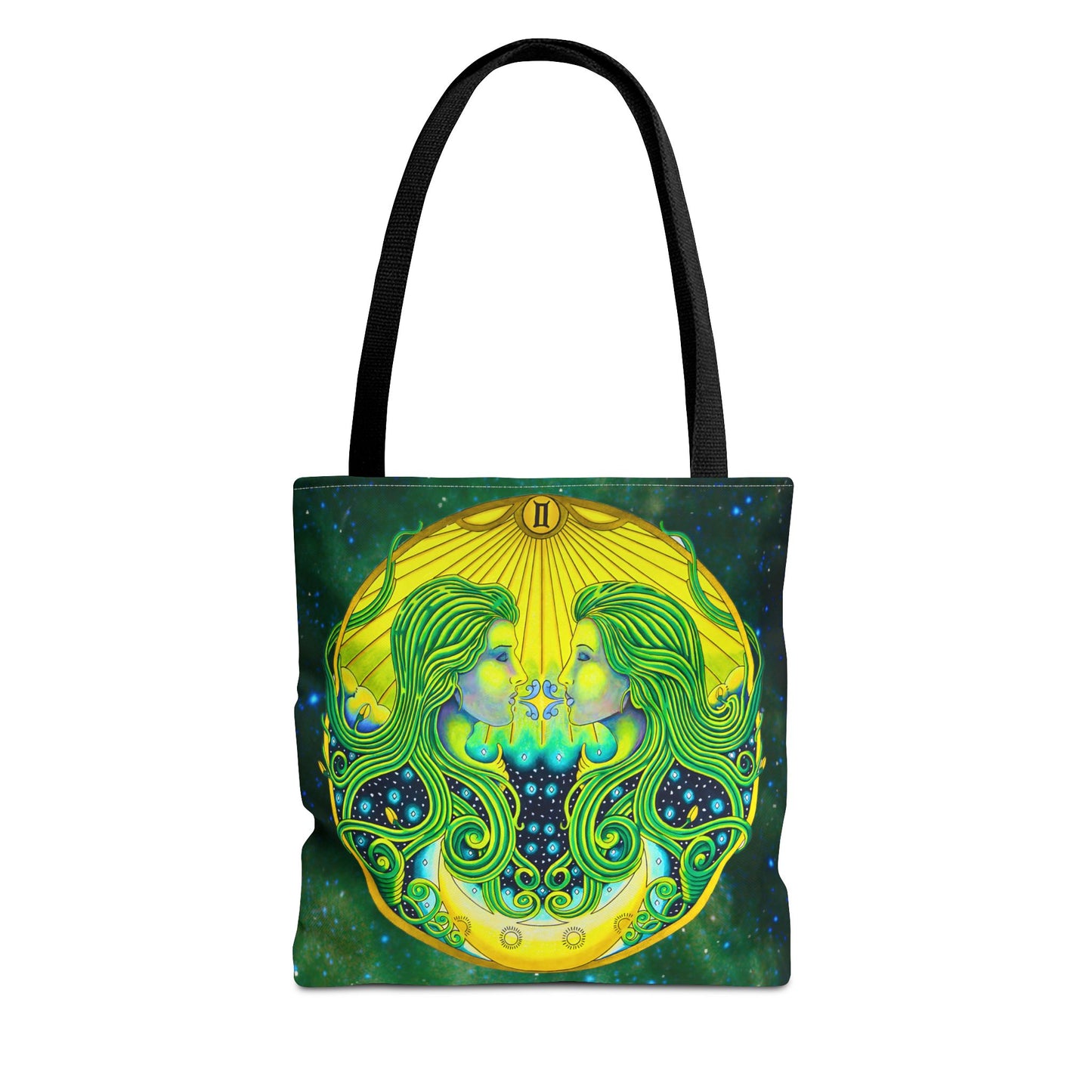 Gemini Zodiac Tote Bag - Hand-Drawn Celestial Design (Non-AI)