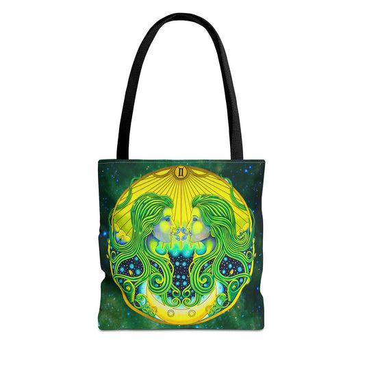 Gemini Zodiac Tote Bag - Hand-Drawn Celestial Design (Non-AI)