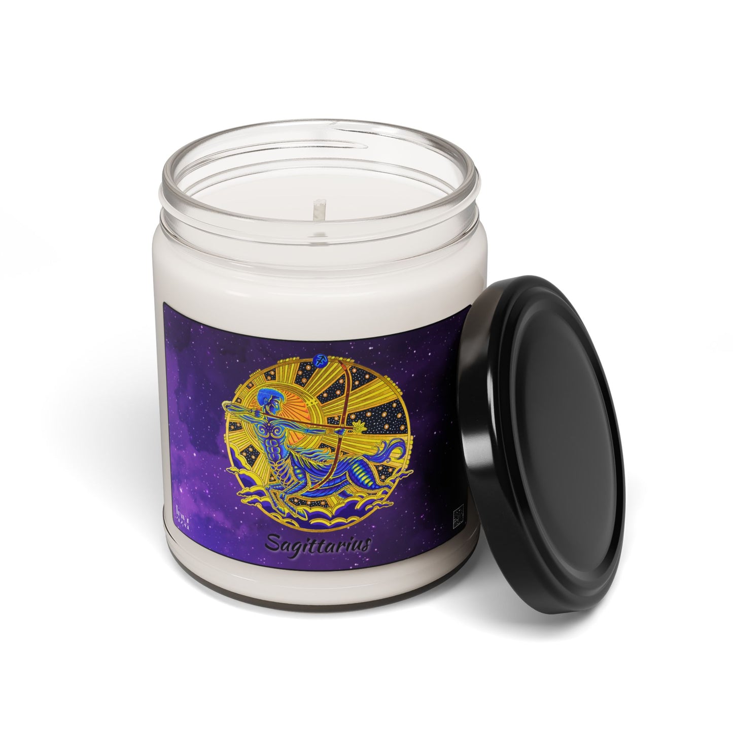 Sagittarius Zodiac Soy Candle – Hand-Drawn Celestial Design (Non-AI)
