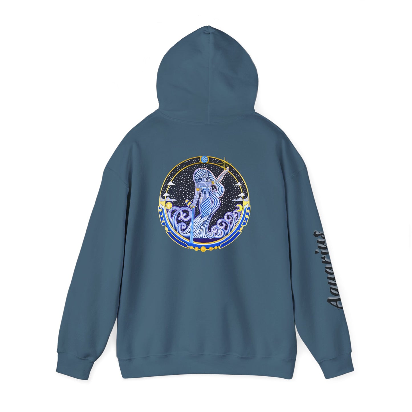 Aquarius Zodiac Hoodie – Hand-Drawn Celestial Design (Non-AI)
