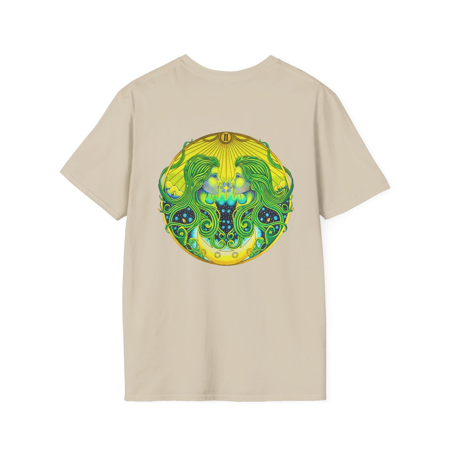 Gemini Zodiac Softstyle T-Shirt - Hand-Drawn Celestial Design (Non-AI)