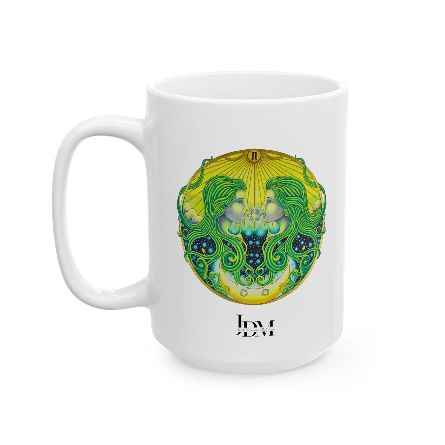 Gemini Zodiac Mug - Hand-Drawn Celestial Design (Non-AI)