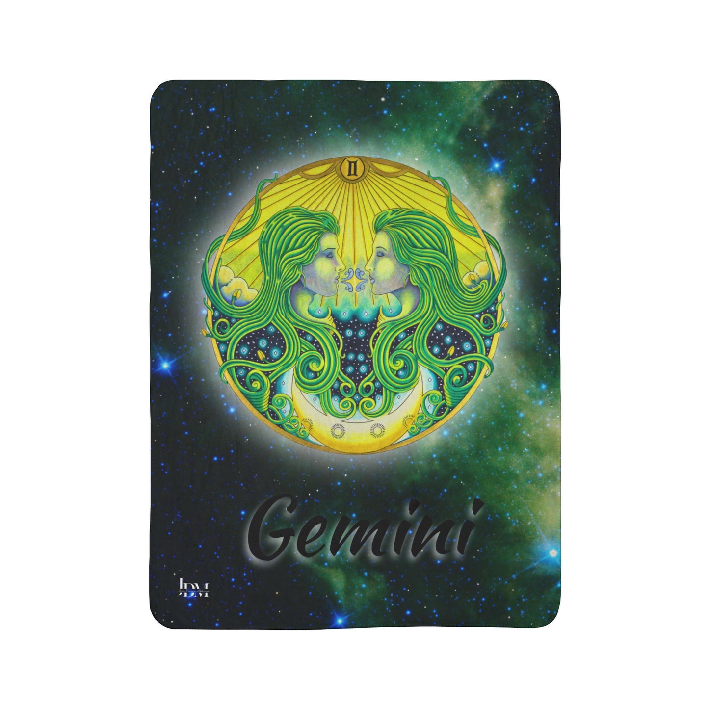 Gemini Zodiac Fleece Sherpa Blanket - Hand-Drawn Celestial Design (Non-AI)