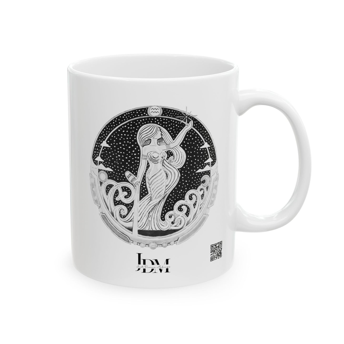 Aquarius Zodiac Mug – Hand-Drawn Celestial Design (Non-AI) Universal