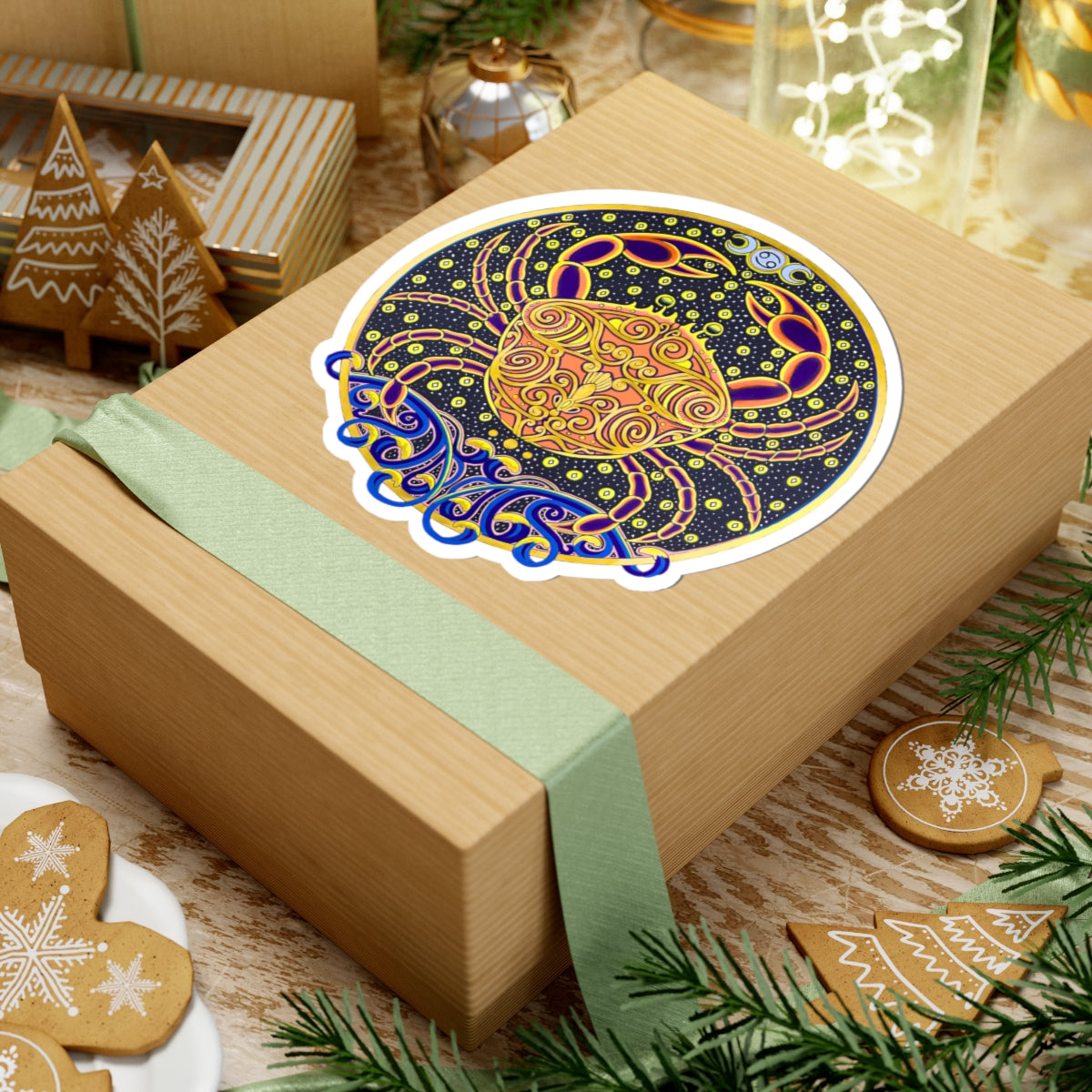 Cancer Kiss-Cut Sticker - Hand-Drawn Celestial Design (Non-AI)