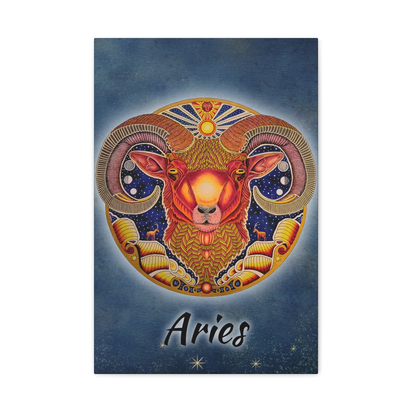 Aries Zodiac Canvas Wall Art - Hand-Drawn Celestial Design (Non-AI)