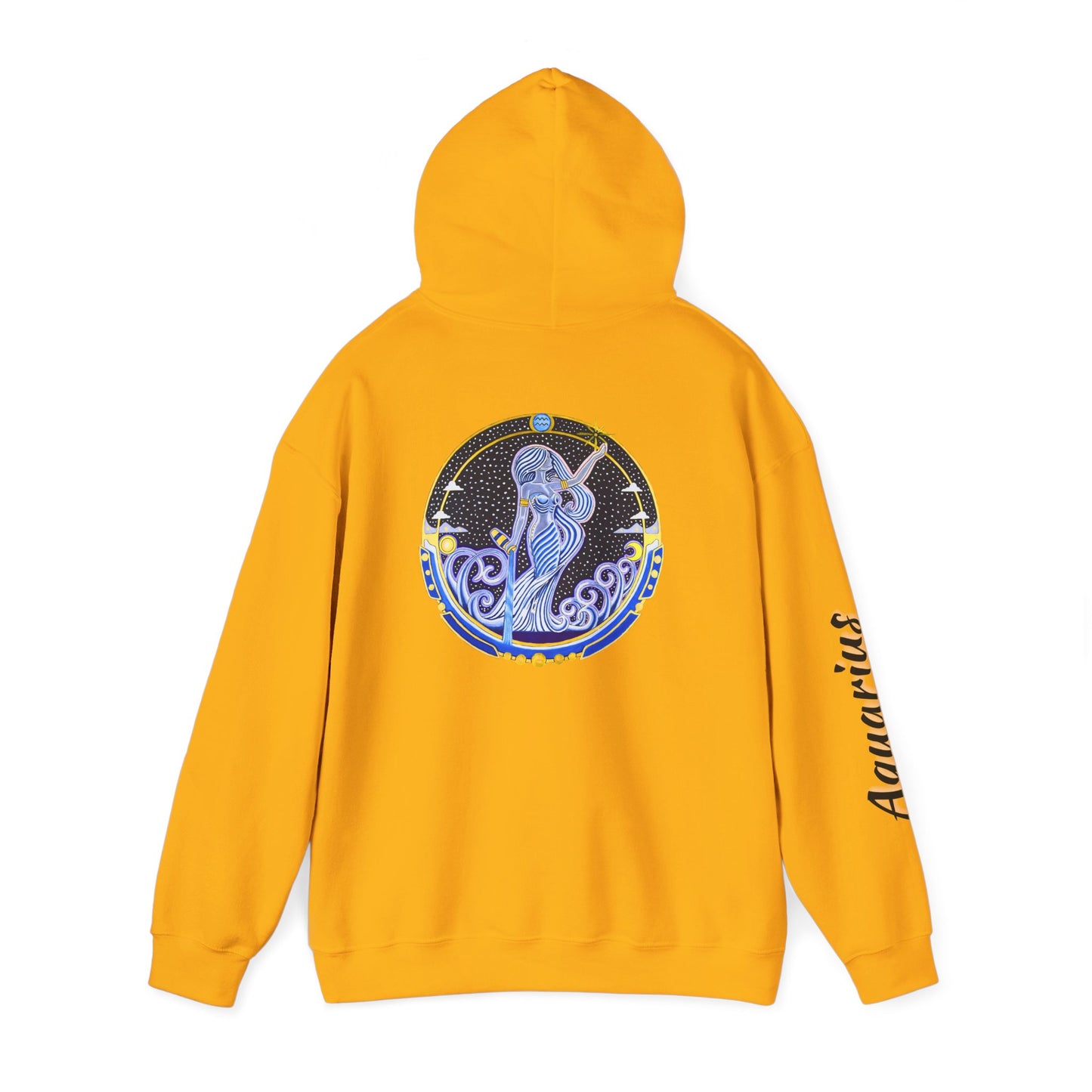 Aquarius Zodiac Hoodie – Hand-Drawn Celestial Design (Non-AI)