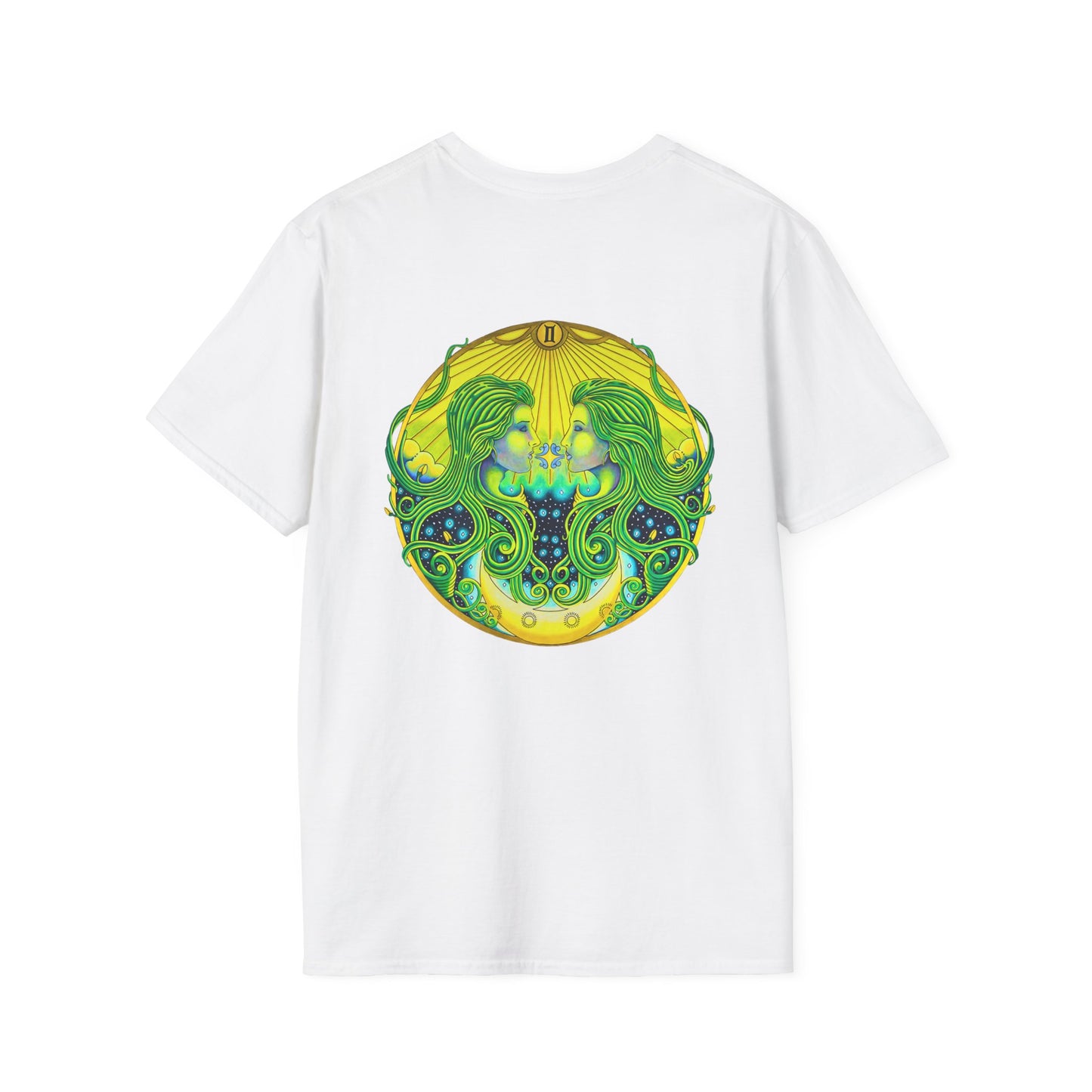 Gemini Zodiac Softstyle T-Shirt - Hand-Drawn Celestial Design (Non-AI)