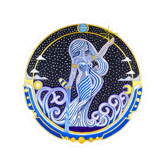 Aquarius Zodiac Kiss-Cut Sticker - Hand-Drawn Celestial Design (Non-AI)